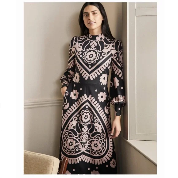 knee length dresses for ladies Lily Long Sleeve Midi Dress-Emerald, Delicate Carnation main image 0